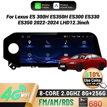 12,3 "LHD para Lexus ES 300H ES350H ES300 ES330 ES350 2022-2024 Radio de coche inalámbrico CarPlay Multimedia pantalla Snapdragon 680 1