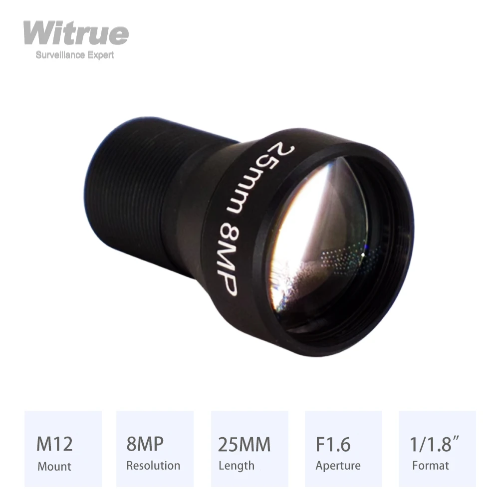 Camera Lens HD 4K 8MP CCTV lens 25MM M12 Mount Low Distortion Aperture F1.6 Format 1/1.8" 650nm IR filter for Action Camera