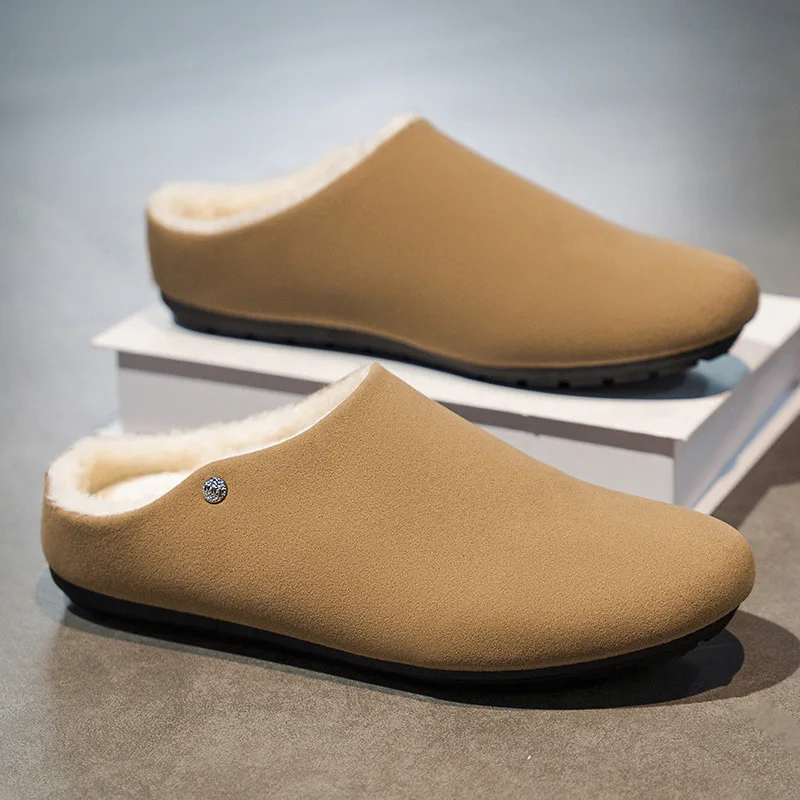 Pantoufles plates chaudes d'intérieur pour l'automne et l'hiver, chaussures en coton antidérapantes en velours à bout rond, pantoufles silencieuses et confortables pour la maison