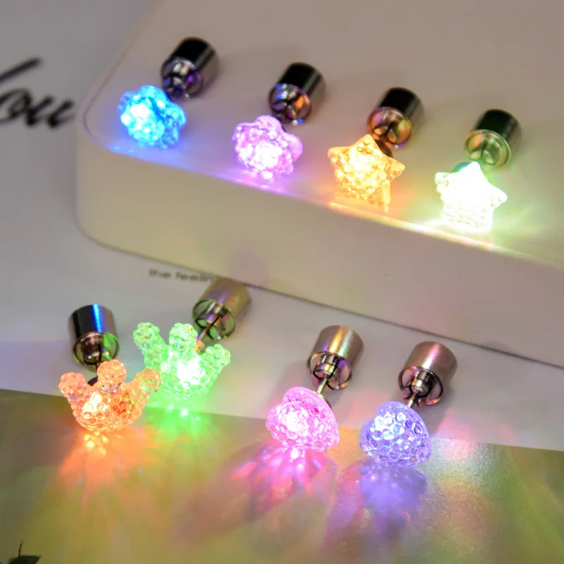 

1 Pair New Colourful Light-emitting LED Earrings Creative Halloween Party Nightclub Bar Earrings Decoration Glittering Earrings