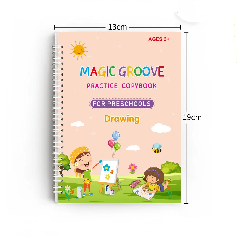 Magic Groove Practice Copybook Pen para Crianças, Livro de Escrita Reutilizável, Verison Inglês, Caligrafia, Free Wiping, Crianças, Pré-escolar, 4pcs