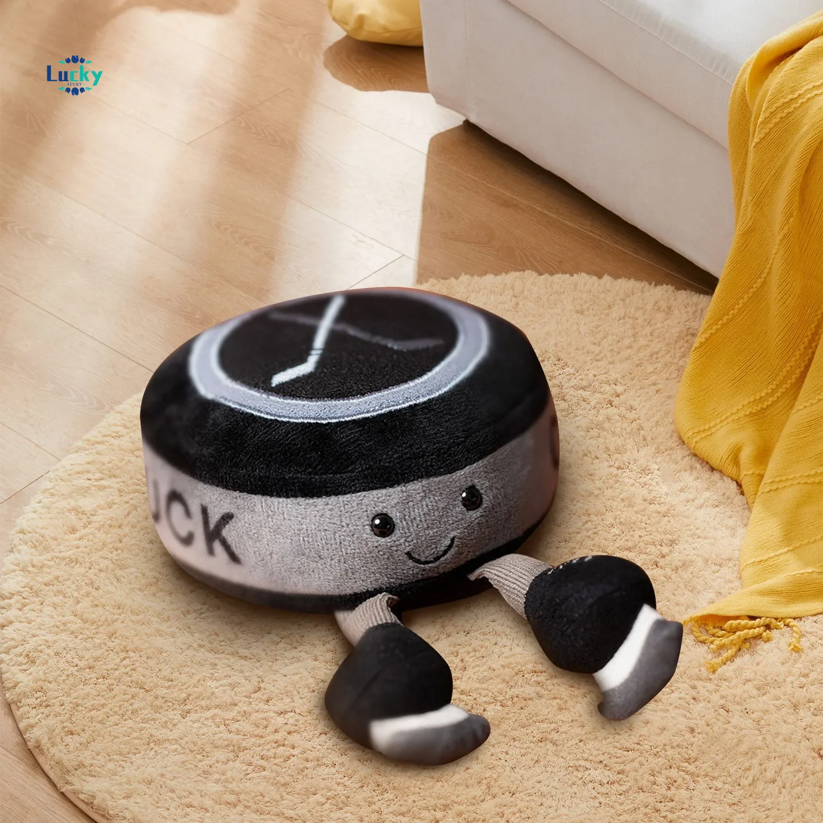 Adorable Plush Puck Toy with Cute Face and Legs Perfect Gift for Kids and Sports Fans Soft and Huggable 5