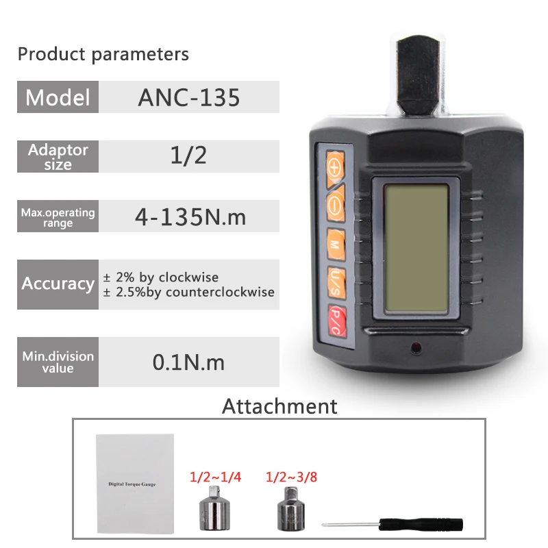 Torque Wrench ANC 3-Piece Torque Wrench Tester With Torque Adapter Digital Meter Display Head Bike Car Repair Bicycle