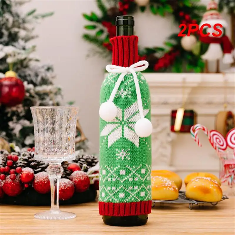 

2PCS Knitting Technology Wine Bottle Cover Exquisite Snowflake Wine Bottle Set Reusable Elk Wine Bottle Holder