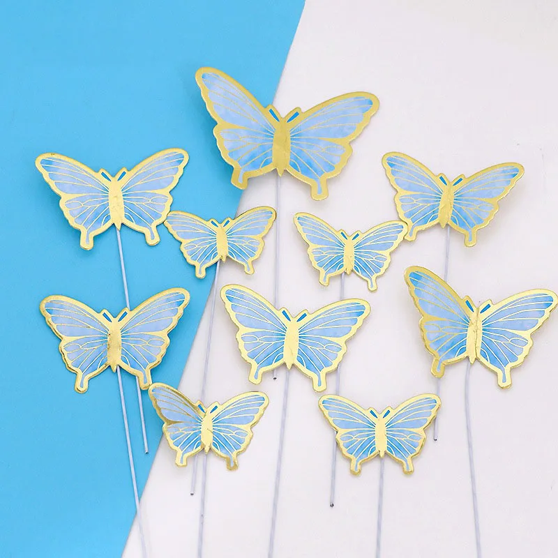 10 pcs Gold Butterfly Paper Topper For Cake And Cupcake Decoration