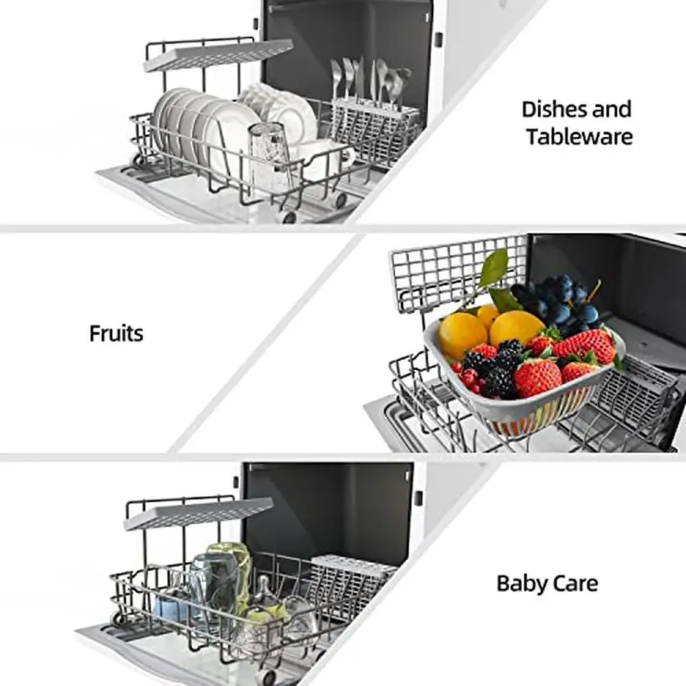 Portable Countertop Dishwasher 5L Water Tank & Hose 6 Washing Programs Air-Dry Compact Design Fast & Efficient High-Temperature 6