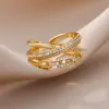 Bagues ajourées en chaîne pour femmes, couleur or, acier inoxydable, Zircon, croix ouverte, tendance, bijoux esthétiques de mariage, cadeau