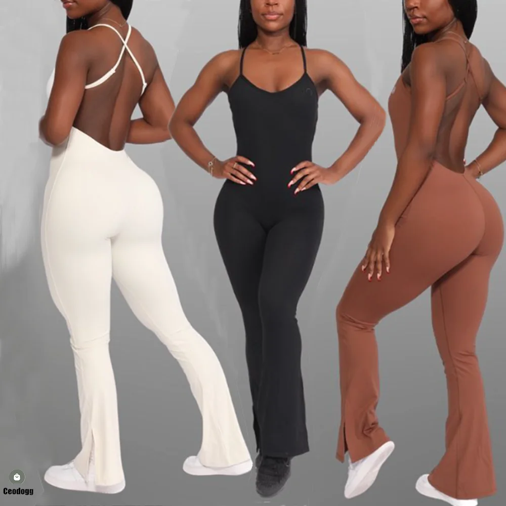 2024 Pad Nylon Flare Women Gym Air Yoga Set Pagliaccetti Sportivi Fitness Workout Leggings Tuta Intera Esercizio Active Wear