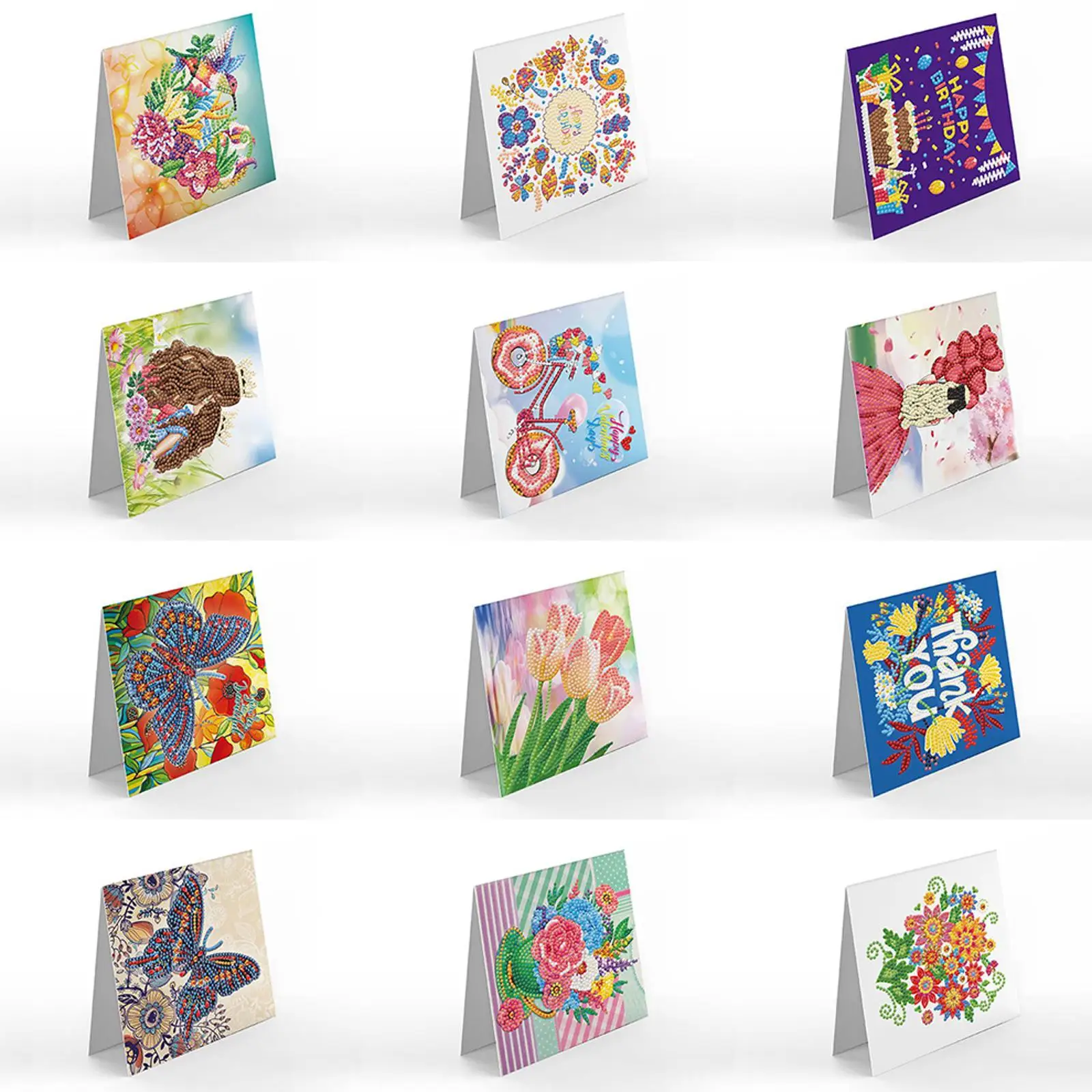 12PCS DIY Diamond Painting Greeting Card Set Festival Pattern Diamond Art Greeting Cards for Birthdays Thanksgiving and Holidays