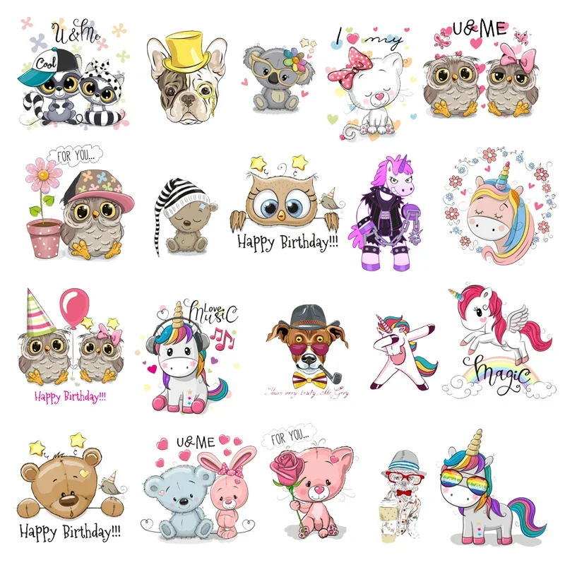 Симпатичные нашивки в виде животных единорога Совы собаки кота для одежды, наклейки для детей, нашивки для мальчиков и девочек «сделай сам», футболка, теплопередающий винил O