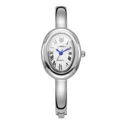 Elegant Oval Dial Women's Quartz Watch with Fashion Bracelet Strap - Stylish Ladies Wristwatch Gift (Silver White)