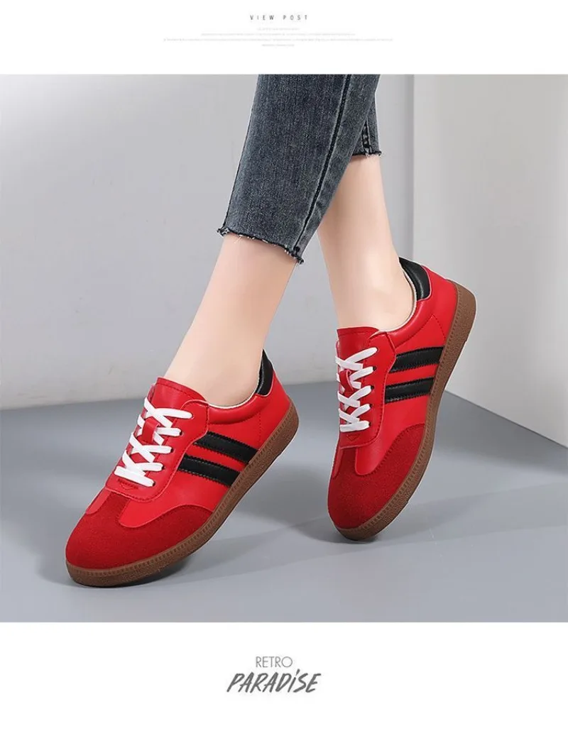 

New Dexun Women's Shoes Retro Versatile Genuine Leather Small White Shoes Flat Bottom Sports and Casual Board Shoes