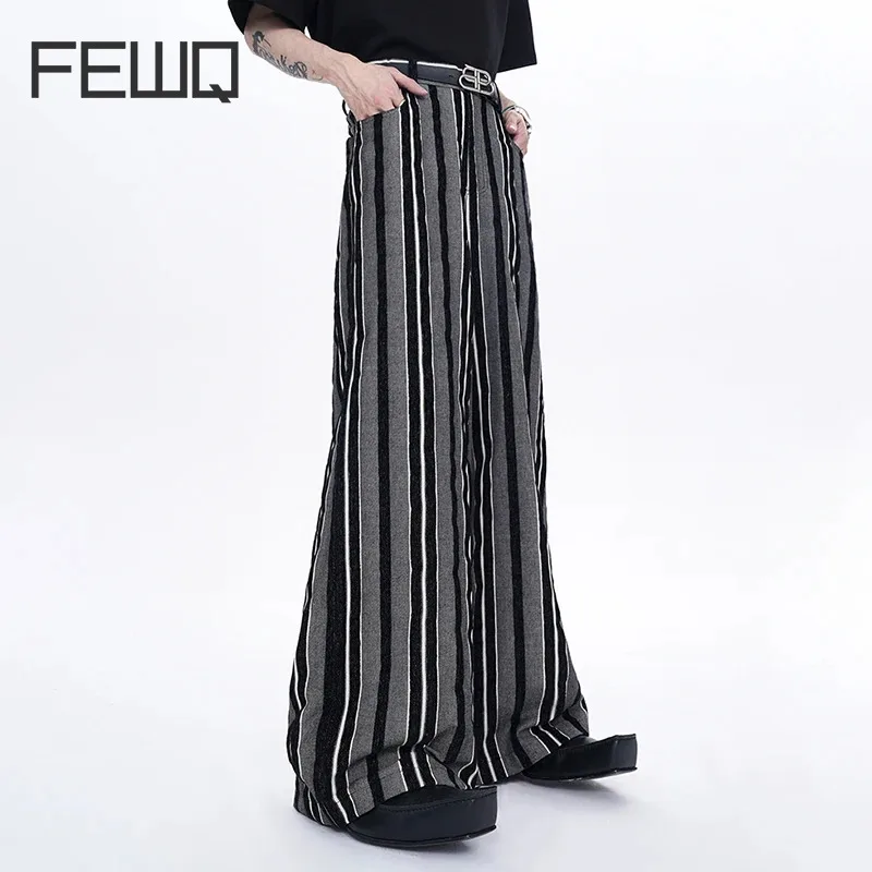 FEWQ Niche Design Casual Wide Leg Pants Summer 2024 New Zebra Stripes Senior Sense Elastic Waist Loose Trousers Men 24Y127