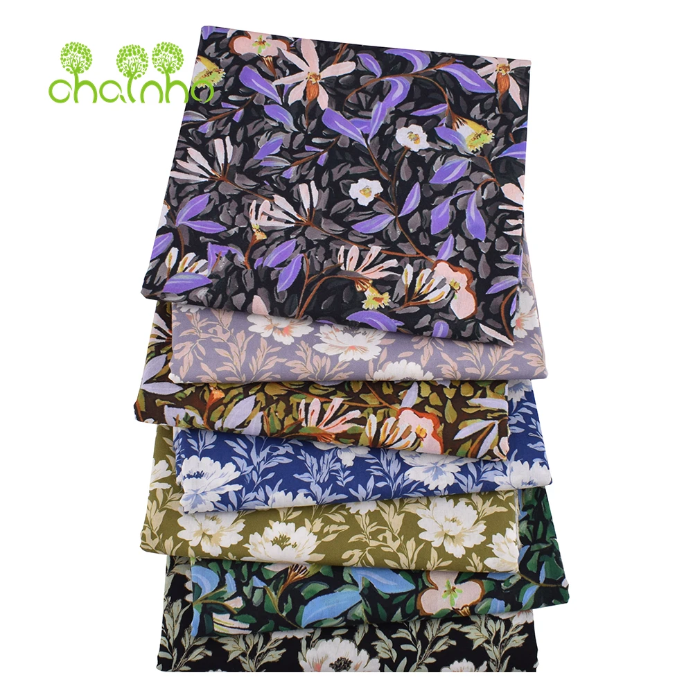 Chainho,Printed Plain Weave Poplin Cotton Fabric,DIY Quilting Sewing Material,Patchwork Cloth,Floral Series,2 Sizes,15PC221