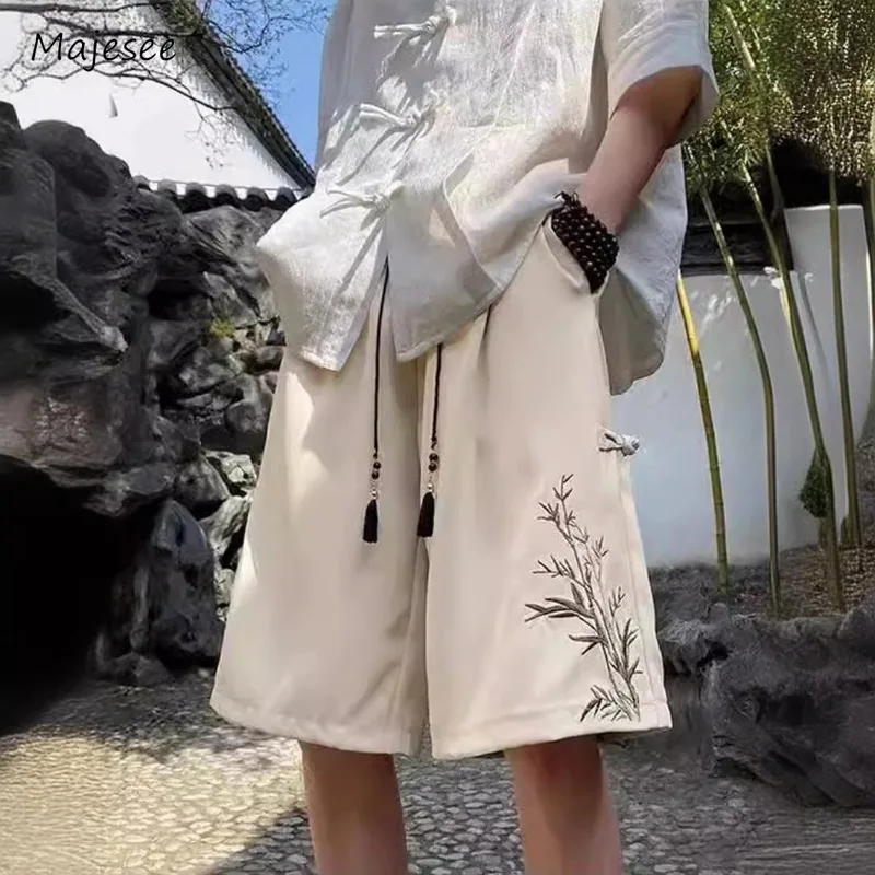 

Шорты мужские в китайском стиле, удобные дышащие повседневные Модные шикарные универсальные простые свободные Молодежные с вышивкой, с кулиской для колледжа