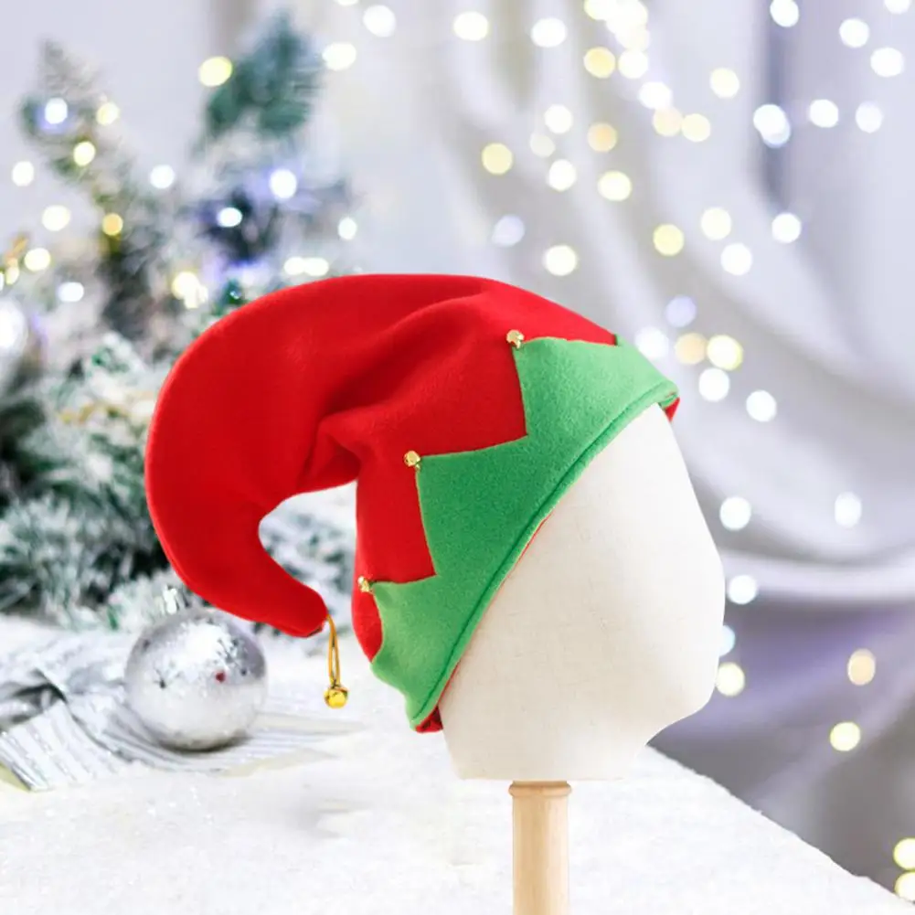 Adult Elf Hat Festive Christmas Elf Hat with Color Matching Little Bell Pendant Winter Cap for Adults Kids Ideal for New Year's images - 6