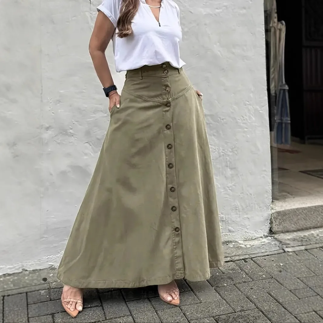 Falda Disfraz Ropa Mujer Button Up High Waisted Button Up Skirt Versatile For Autumn Winter, Loose Slit A-line Mid Length Skirt