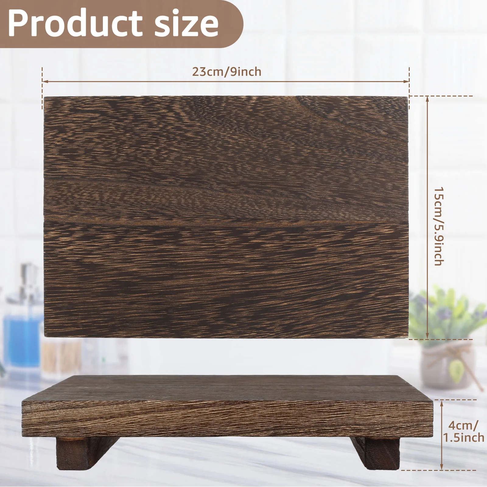 Wood Pedestal Stand Anti-Slip Riser Soap Tray Farmhouse Wooden Vintage Kitchen Bathroom Counter Decor Sink Tray Candle Plant 6