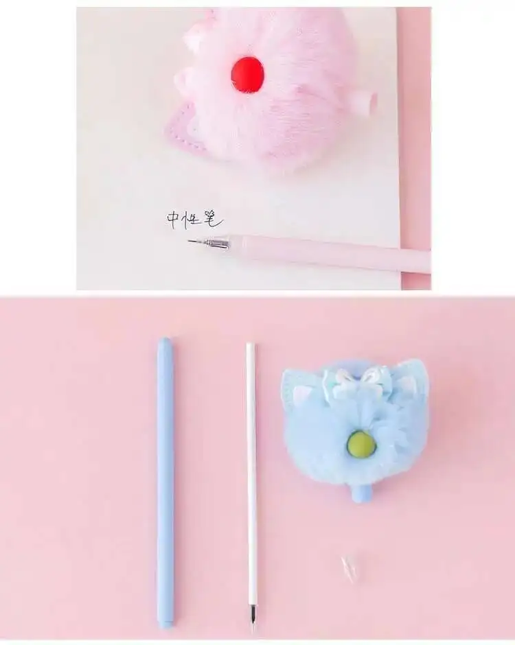 1-teiliges Lytwtw's Stationery Officel Schulmaterial, Schleife, Plüschball, Katze, Gelstift, niedlich, Kawaii, kreativ, schöne süße Stifte – Detail 19