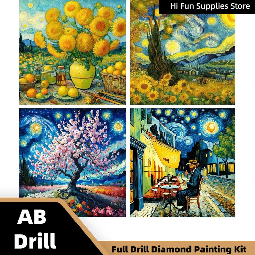 

Алмазная живопись для взрослых AB drill, картины в стиле Ван Гога 5D DIY, алмазная живопись в горошек, художественные наборы с полными алмазами, домашний декор для стен, подарок