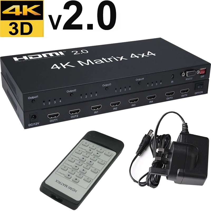 

HDMI 2.0 4X4 HDMI Matrix 4K 60Hz HD Splitter Switch Video Converter Support RS232 EDID Control 1080p 60fps To 4 Display Monitors
