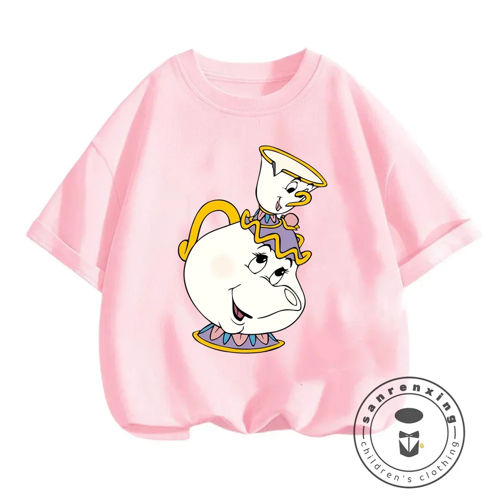 Summer's Disney Cuties Vibrant Beauty and the Beast Prints Enliven Cute, Simple, Hip-Hop Inspired T-shirts for Boys and Girls 2