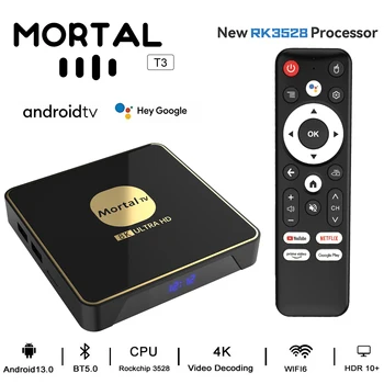 Mortal T3 Smart TV Box Android13 Rockchip3528 Google Assistant Wifi6 Transmission 4GB32GB Bluetooth Chromecast Multi Language TV