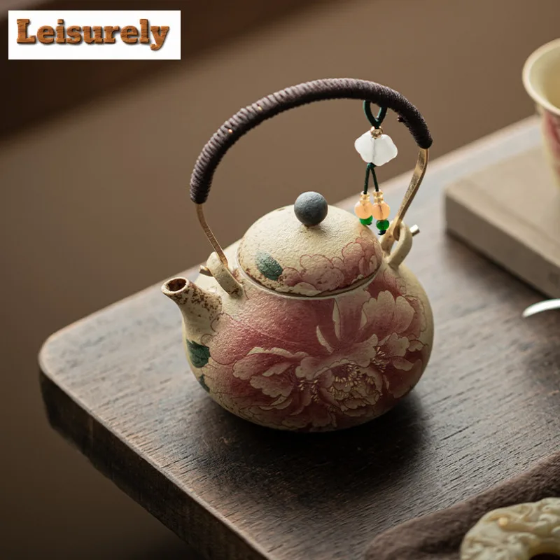 Kiln Fambe Firestone Red Lifting Handle Tea Set Complete Set Retro Tea Ceremony Set Teapot And Tea Cup Set Teaware Decoration