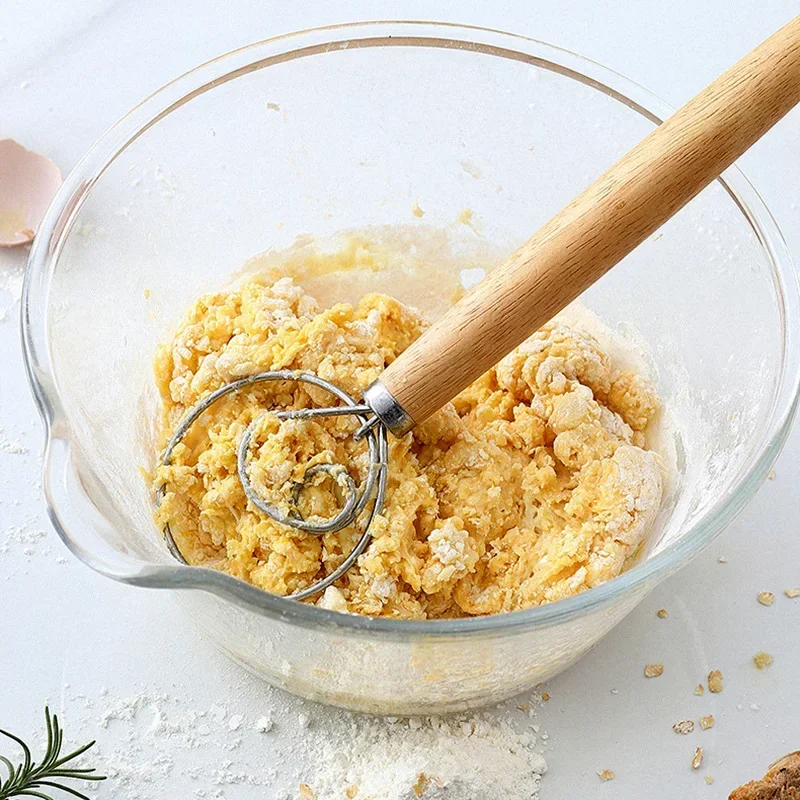 Dough Whisk Large Wood Handle Danish Whisk Bread Dough Hand Mixer Kitchen Mixer Manual Egg Beater Baking Tools Accessories egg beater