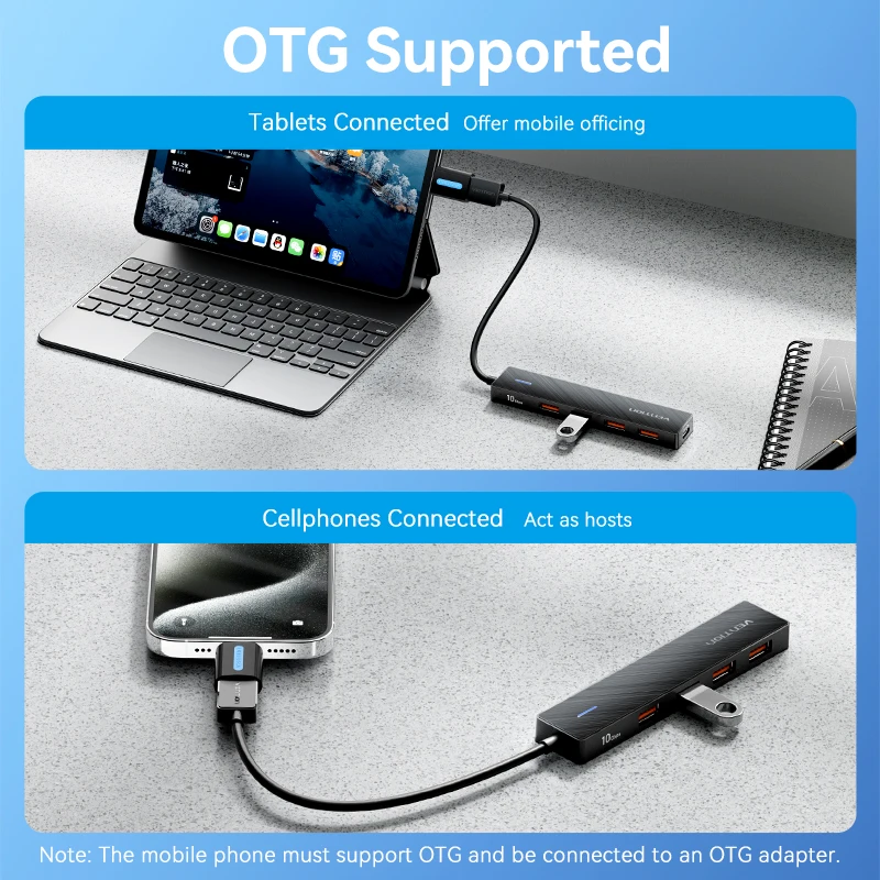 Vention 맥북 프로 에어 M1 PC 노트북 액세서리용 USB 3.0 어댑터, USB C 허브 스플리터, 4 포트 ABS USB 허브, 10Gbps