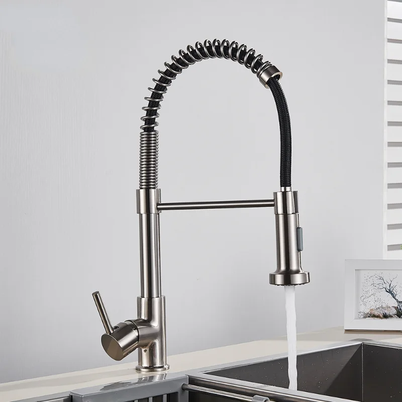 Brushed Nickel Kitchen Faucet Deck Mounted Mixer Tap 360 Degree Rotation Stream Sprayer Nozzle Kitchen Sink Hot Cold Taps