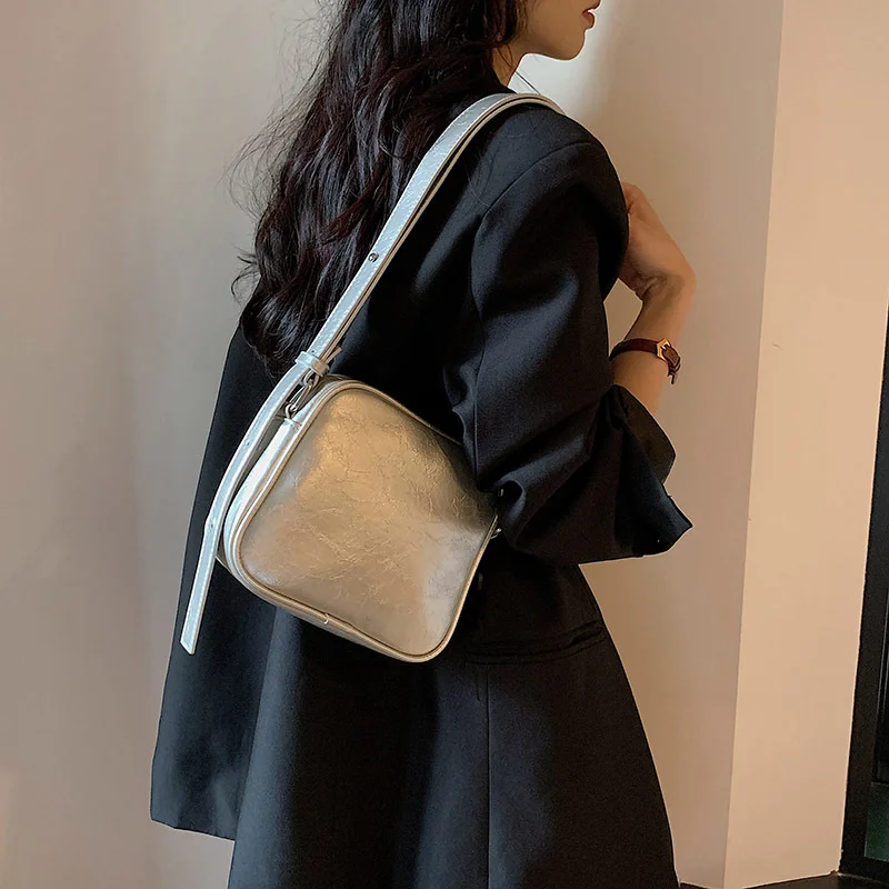 Shoulder Bag Summer Mini Square Solid Color Zipper Trendy All-match Women's Aesthetic PU Leather Texture Crossbody Bag Handbag