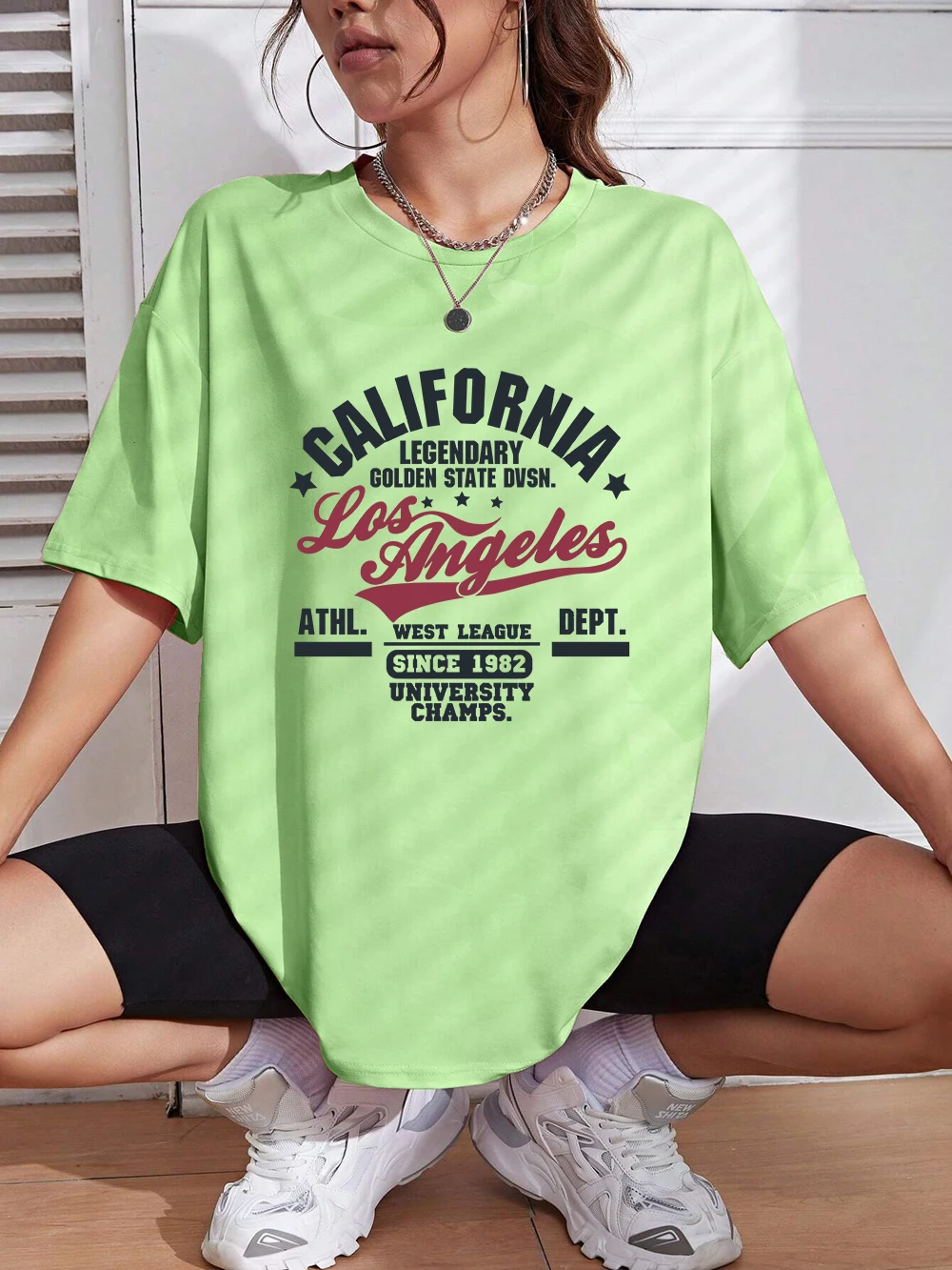 California Oakland Athletic Letter Prints T-Shirts Damen Sommer Baumwolle T-Shirt Lose O-Ausschnitt Weiche Bequeme Tops Freizeitkleidung – Detail 13