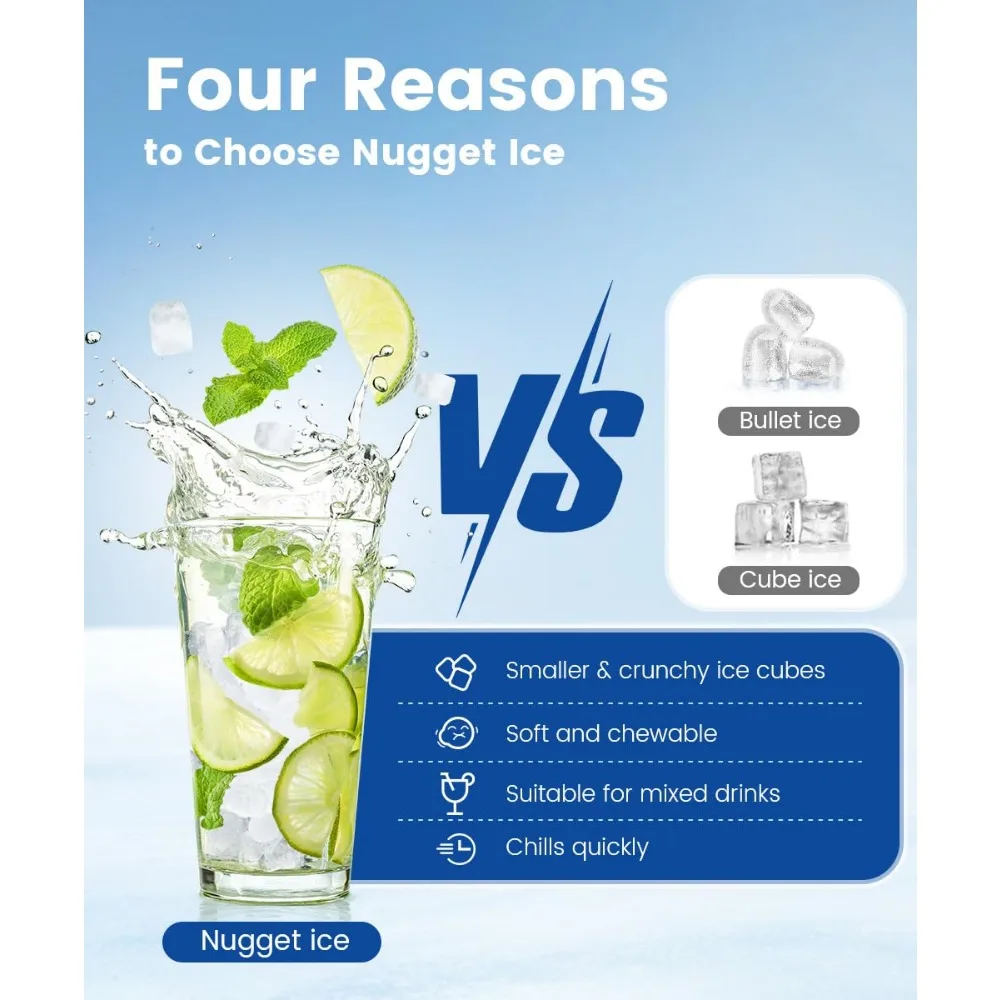 Nugget Ice Maker Countertop, Chewable Nugget Ice Cubes Machine, Quick Making 34Lbs/Day, Self-Cleaning