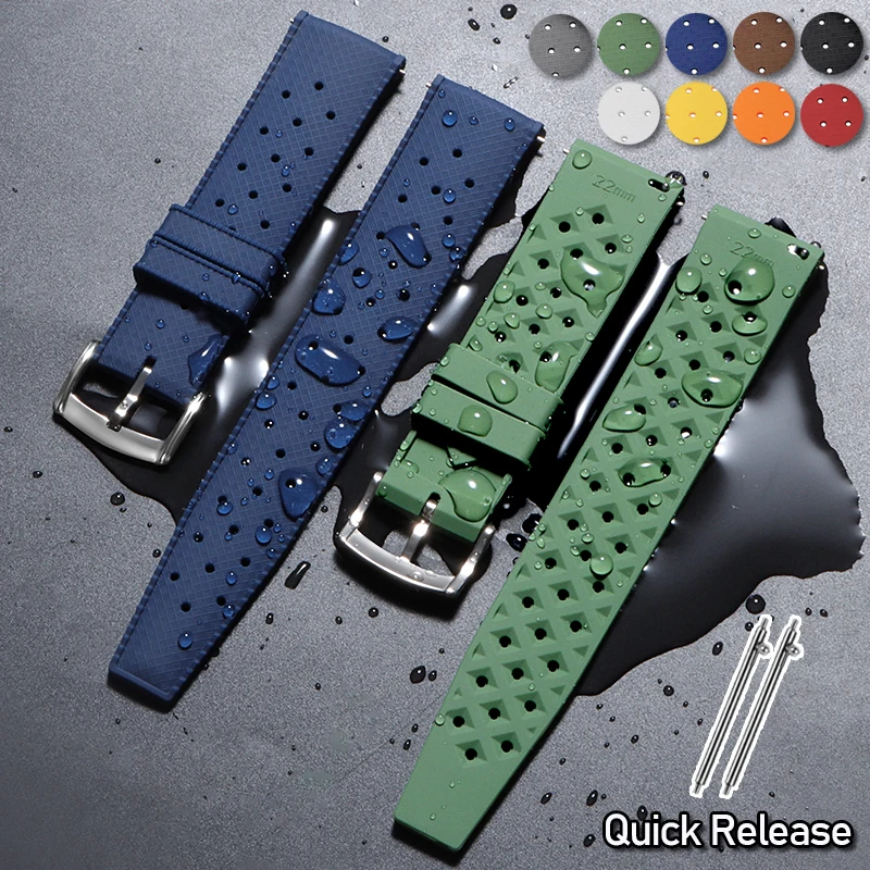 Waterproof Quick Release Perforated Silicone Watch Strap - Tropical Design