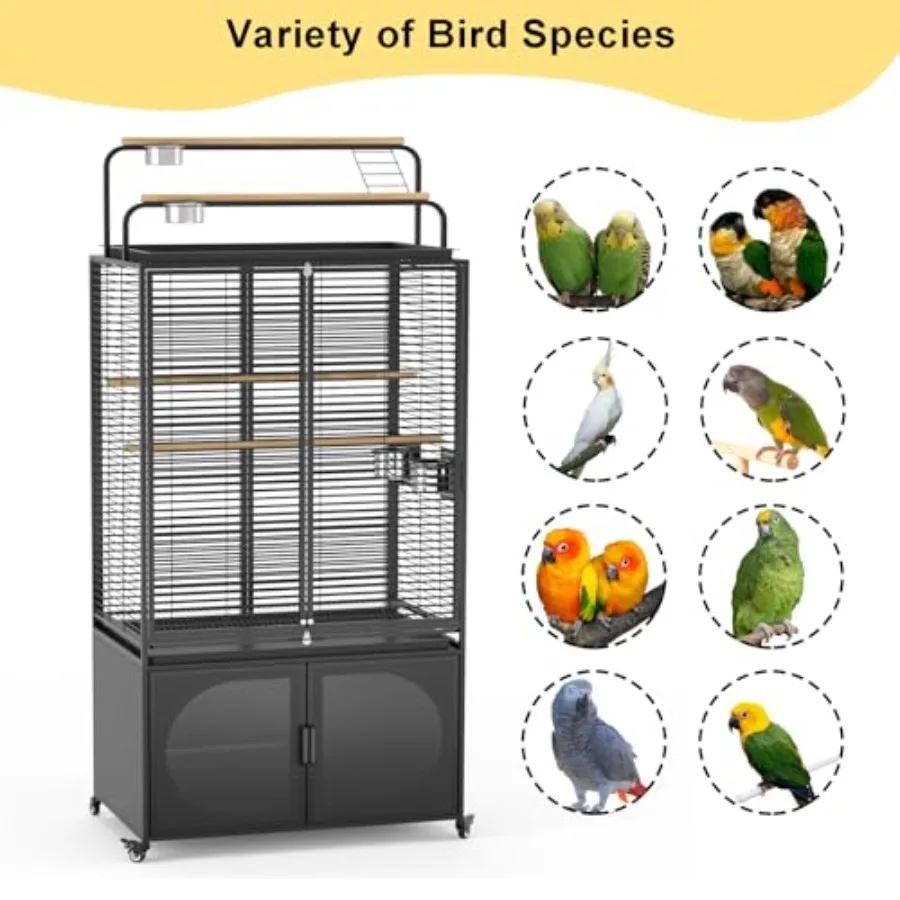 Large Bird Cage with Play Top and Rolling Storage Cabinet 6