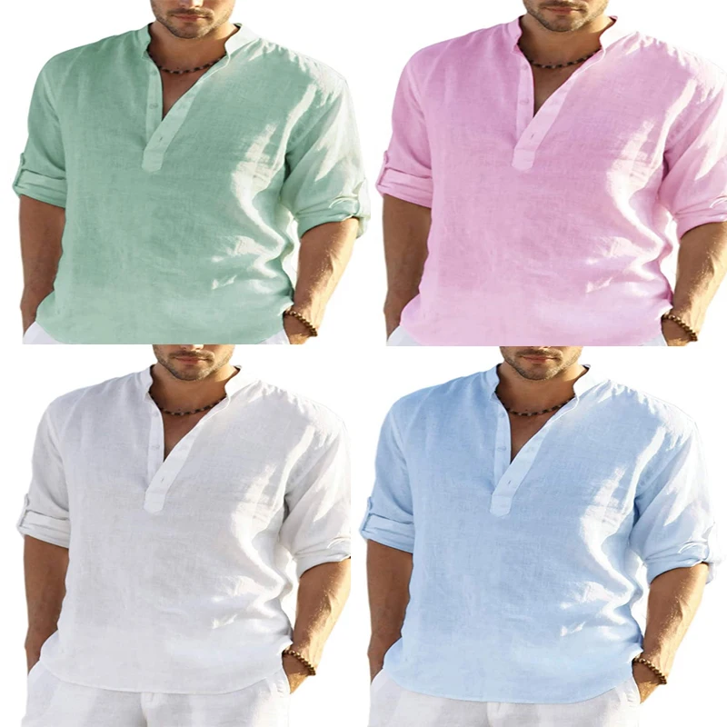 

2022 New Men's Casual Blouse Cotton Linen Shirt Loose Tops Long Sleeve Tee Shirt Spring Autumn Casual Handsome Men's Shirts