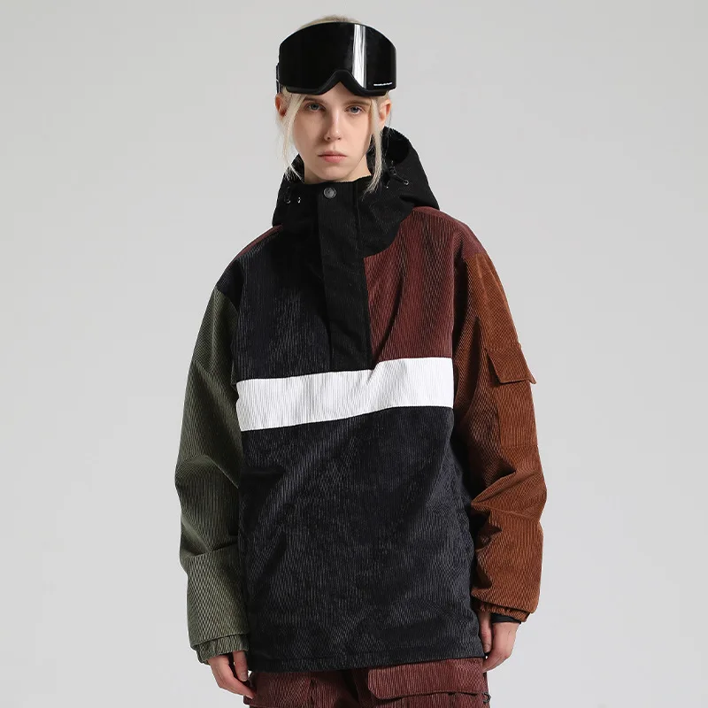 Gsou snow Skiing Jacket women's men's spliced contrasting corduroy windproof and warm single and double board foreign trade