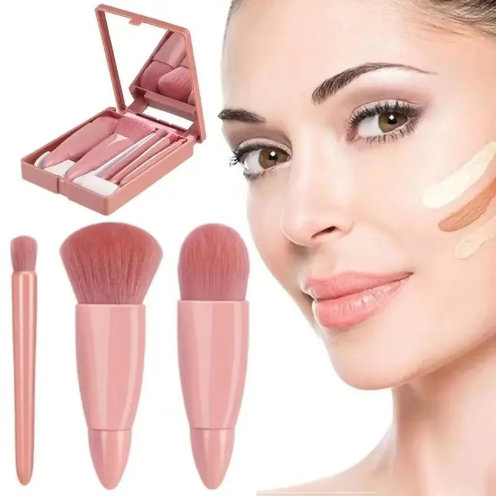 Set da 5 pezzi Set di pennelli per trucco morbido con custodia Mini pennelli per trucco portatili Strumenti di bellezza con kit di pennelli cosmetici a specchio - immagine 3