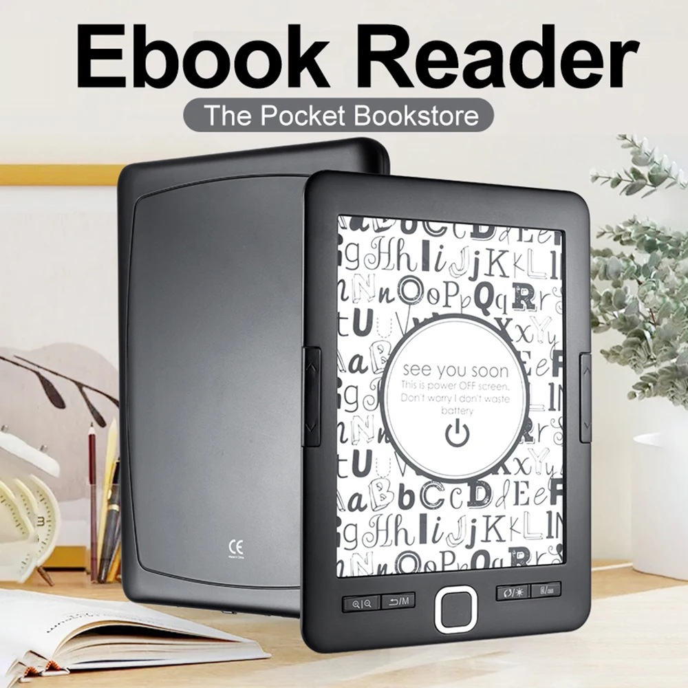 E-Book Reader 6'' Glimmer-Free and Eye-Friendly E-Reader with Protective Case LED Display Light Lightweight Audio Video PDF