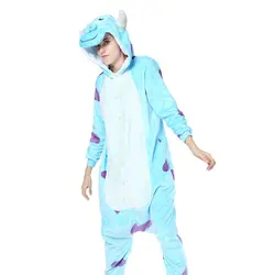 New Blue Cartoon Animal One-piece Pajamas for Adult Couples Parent-child Toilet Flannel Casual Loungewear performance Nightwear