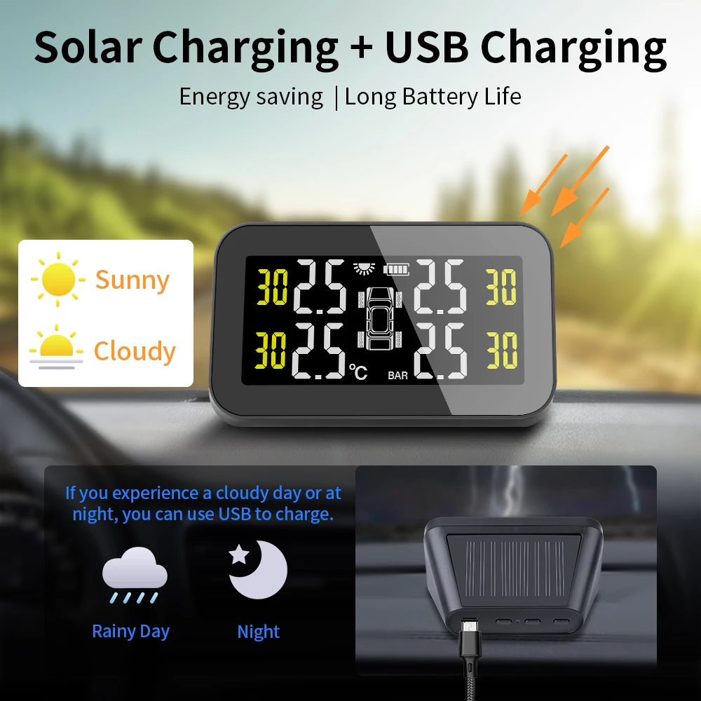 Tire Pressure Monitoring System Temperature Warning Fuel Save Solar TPMS Car Tyre Pressure Monitor Air Gauge car tire pressure monitor car tire pressure sensor