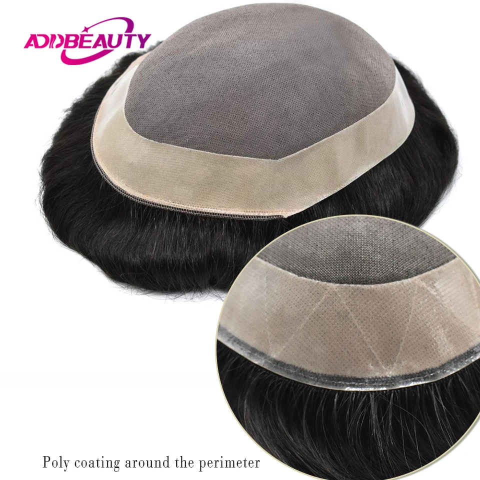 남성용 Toupee 인모 스트레이트 더블 매듭 헤어 시스템, 내구성 가발 유닛 모노, NPU 베이스 헤어 교체 시스템