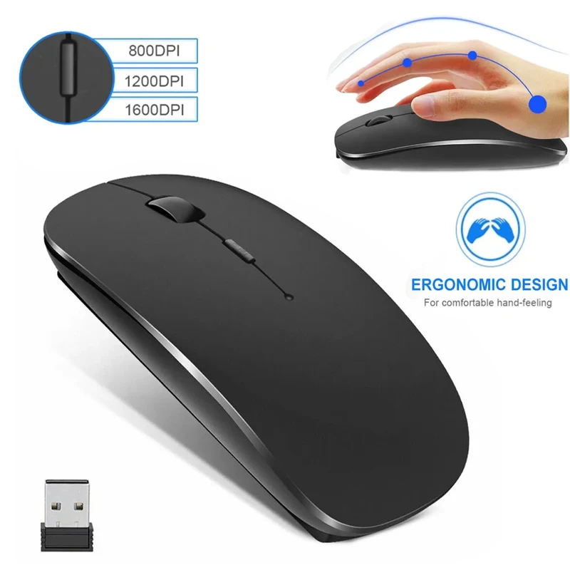 Wireless Mouse 2.4GHz Slim Portable Computer Mice with USB Receiver Gamer 1600DPI for Laptop Desktop PC Computer Accessories