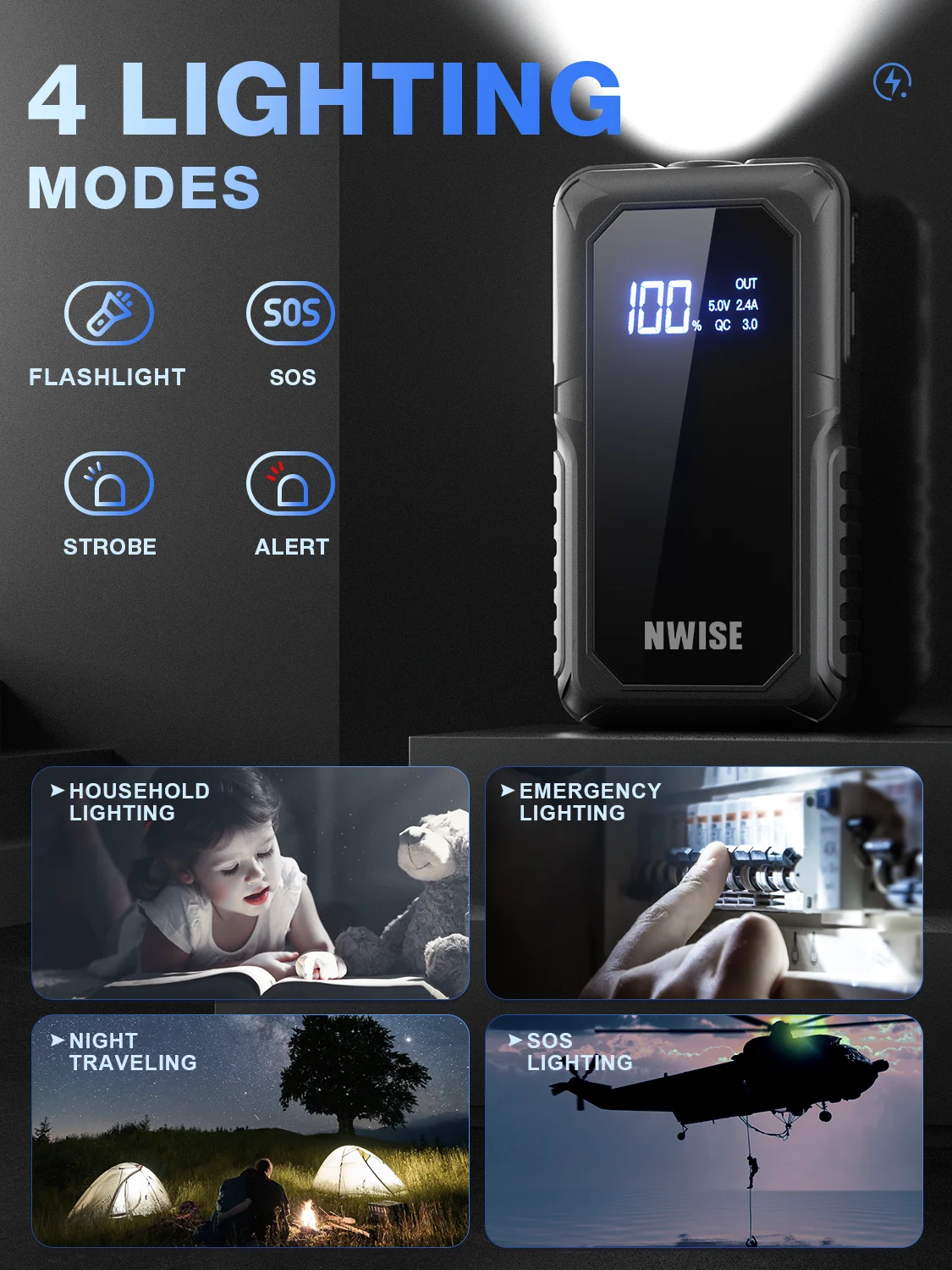 Car Jump Starter NWISE 2000A Car Power Bank Jump Starter Portable Emergency Starter Auto Car Battery Charger Booster 12V Starting Device