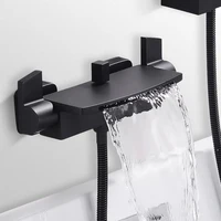 Universal Waterfall Thermostat Bathroom Shower Faucet Set with Handheld Showerhead Wall Mounted Brass Bathtub Hot&Cold Mixer Tap 2