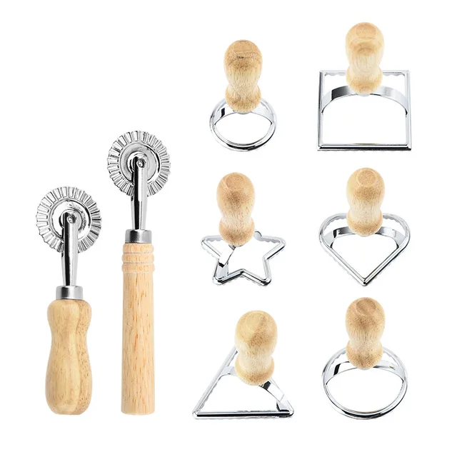 Set di taglierine per biscotti in acciaio inossidabile Pressa per pasta Kit di accessori da cucina Strumento per stampi per ravioli Set di timbri per ravioli Set di ruote per pasticceria 5
