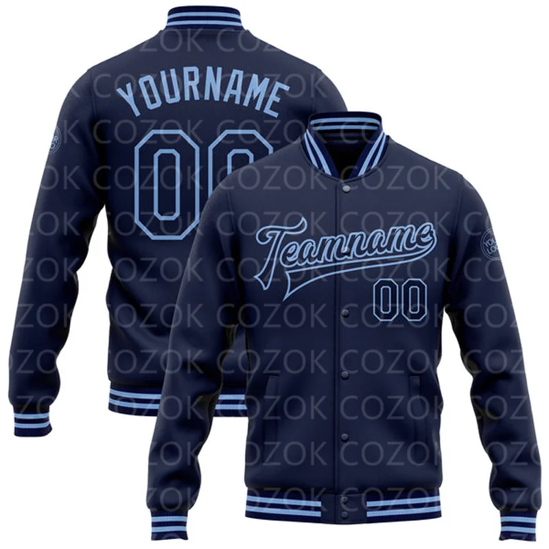 

Custom Cyan Black 3D Printed Baseball Button Jacket Bomber Full-Snap Varsity Letterman Jacket