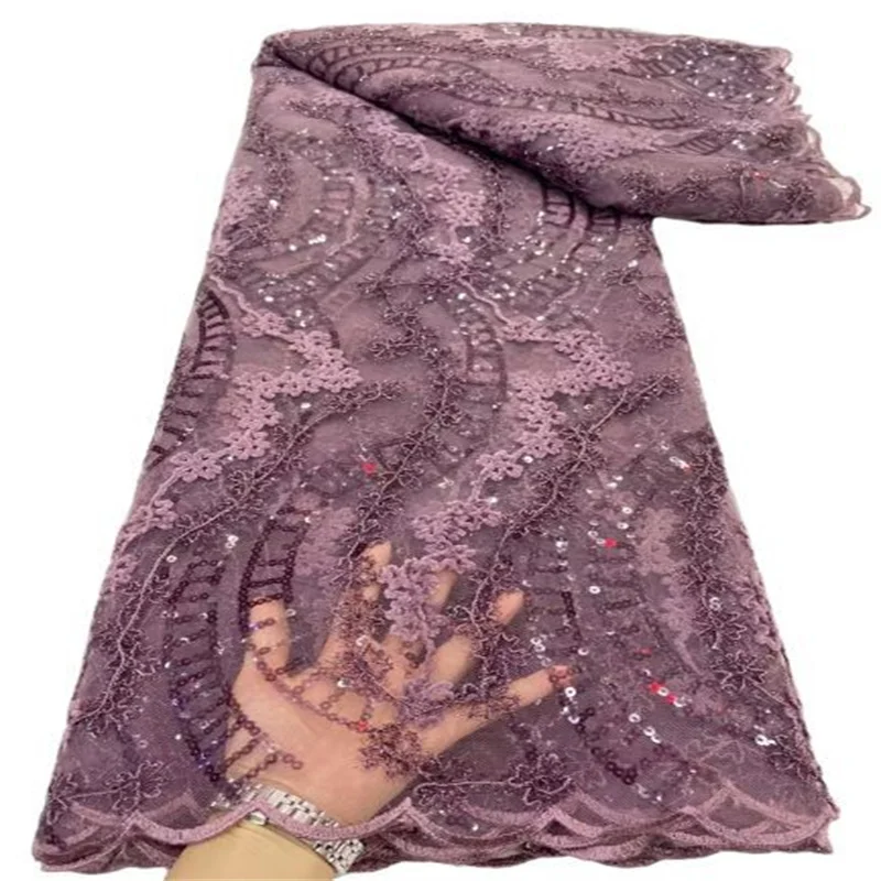 

New Arrivals 2023 African Lace Fabric Sequin Lace Fabric Flower Embroidered Tulle Lace Fabric with Sequins D99-2