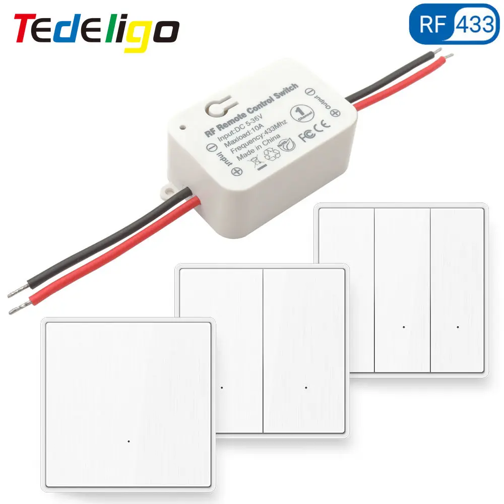 12V Wireless Light Remote Control Switch 1/2/3 Gang 433MHz Push Button Wall  Switch 24V 6V Relay Receiver for LED Electric Door